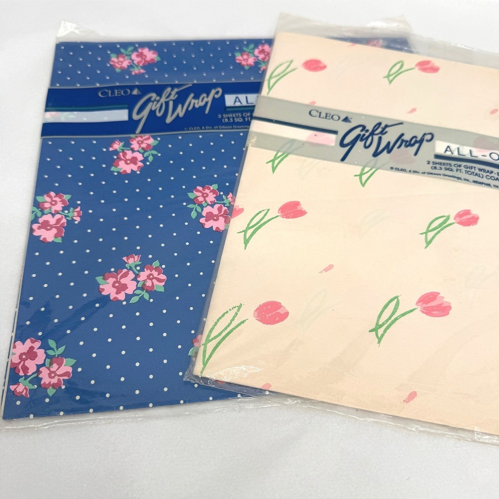Cleo Gift Wrap Floral Polka Dot Vintage Stationary Paper SHEETS Lot of 2